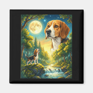 Zum Mond heulendes Meme-Tier Hund Beagle  Magnet
