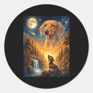 Zum Mond heulendes Meme-Tier Hund Dachshund Runder Aufkleber