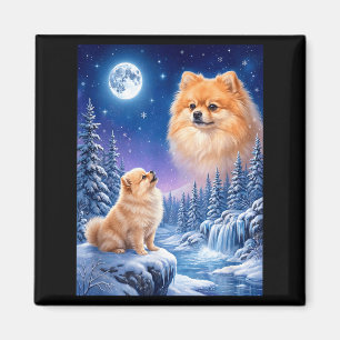 Zum Mond heulendes Meme-Tier Hund Pomeranian Magnet