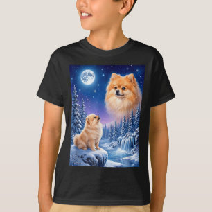 Zum Mond heulendes Meme-Tier Hund Pomeranian T-Shirt