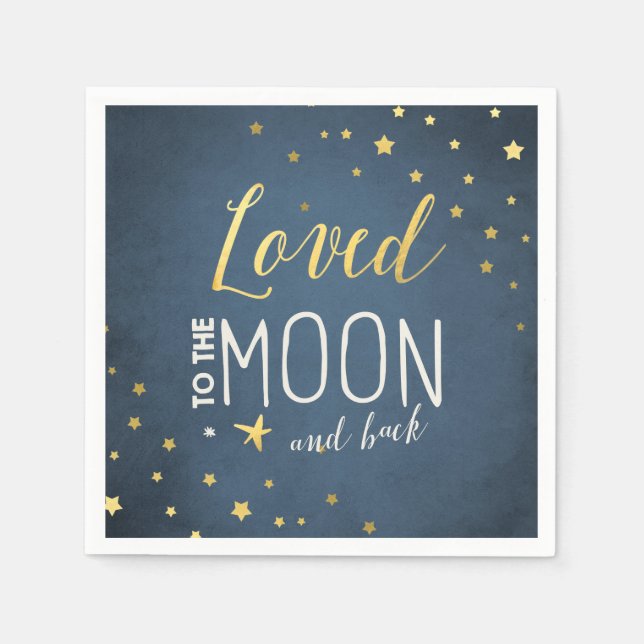 Zum Mond Papier Napkin Baby Duschstars Gold Serviette (Vorderseite)