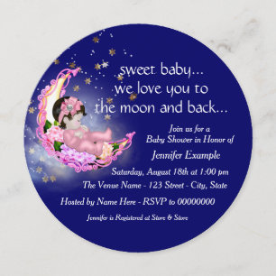 Zum Mond und zur hinteren Babyparty Einladung