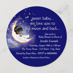 Zum Mond und zurück Afroamerikanische Babyparty Einladung