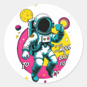 Zum Mond und zurück Astronauten-Aufkleber – Retro- Runder Aufkleber