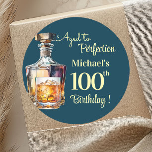 Zum perfekten Alter gereifter Whiskey zum 100. Geb Runder Aufkleber
