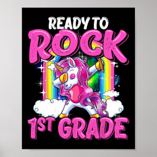 Zum Rock 1. Grade Dabbing Einhorn zurück zur Schul Poster