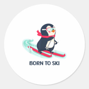 Zum Skifahren geboren süßer Pinguin Skifahren Wint Runder Aufkleber