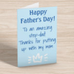 Zum "Step-Vater Funny Happy Vatertag" Feiertagskarte<br><div class="desc">Dieses Design kann personalisiert werden, indem Sie auf die Schaltfläche Anpassen klicken und den Namen, die Initialen oder die Wörter ändern. Sie können auch die Textfarbe und den Textstil ändern oder den Text für nur ein Bild löschen. Kontaktieren Sie mich unter colorflowcreations@gmail.com , wenn Sie dieses Design für ein anderes...</div>