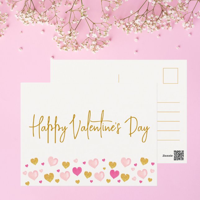 Zum Valentinstag|Wasserfarbenherzen Postkarte (Simple, chic, and cute Valentine's Day postcard for personal and business purposes. Get yours now!)