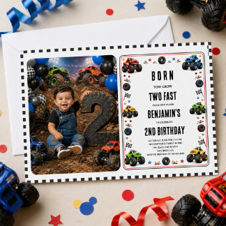 Zum Wachsen Geboren Zwei Schnelle Monster Trucks 2 Einladung