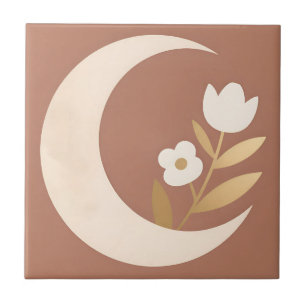 Zunehmender Mond Tulpe Floral Minimal Fliese