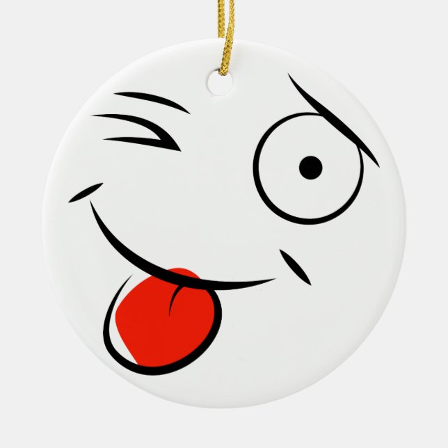 Zunge aus dem Gesicht. Himbeeroberfläche Keramik Ornament (Vorne)