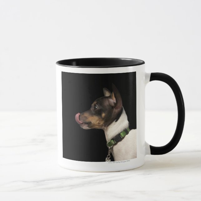 Zunge aus Schwarzweiss-Ratte Terrier heraus Tasse (Rechts)