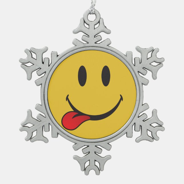 Zunge emoji heraus haften schneeflocken Zinn-Ornament (Vorderseite)