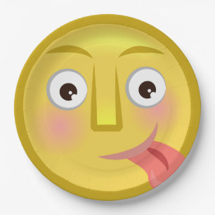 Zunge Raus Emoji Lustiges Albernes Gesicht Pappteller