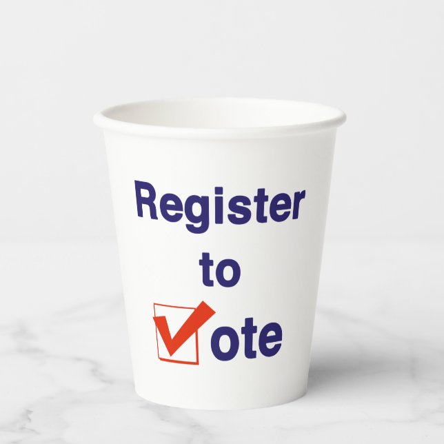 Zur Abstimmung 2026 registrieren Pappbecher (Vorderseite)
