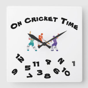 ZUR **CRICKET TIME** SPORTSMAN'S Acrylic Wall Cloc Quadratische Wanduhr