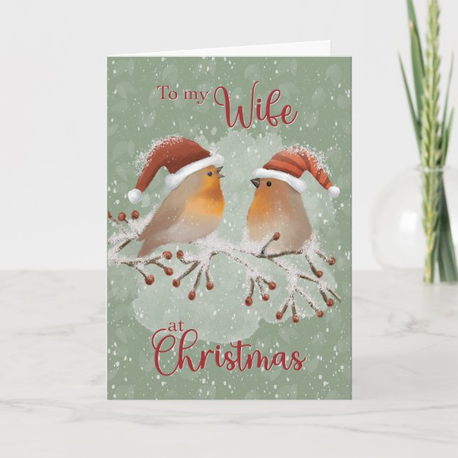 Zur Ehefrau zu Weihnachten Vögel mit Weihnachtsman Karte (Vorderseite)