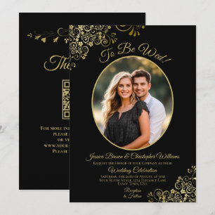 Zur Hochzeit Schwarz & Gold QR-Code & Foto Hochzei Einladung