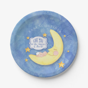 Zur Mond-und Rückseiten-Stern-Typografie-Babypart Pappteller