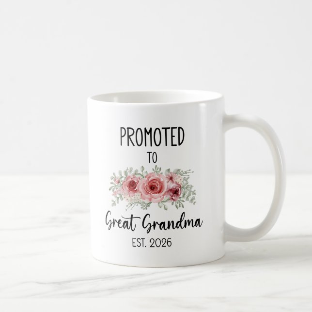 Zur Ururgroßmutter befördert Est 2026 Blumen Baby Kaffeetasse (Rechts)