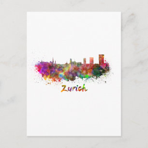 Zürcher Skyline in Aquarell Postkarte