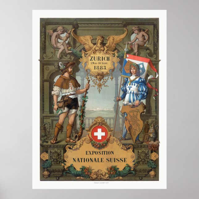Zürich 1883 Ausstellung Nationale Suisse Vintag Poster (Vorne)