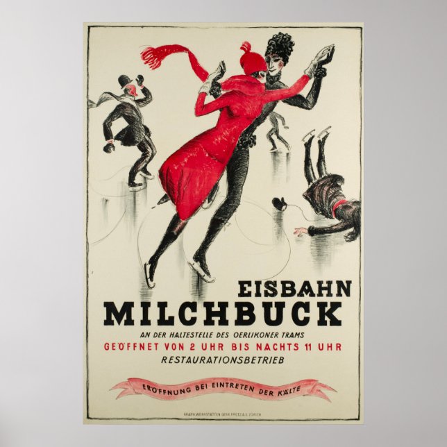 Zürich, Eisbahn Milchbuck Vintage Poster (Vorne)
