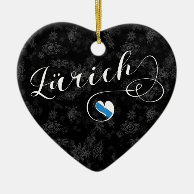 Zürich-Flagge: Herz, Zürich, Schweiz Keramik Ornament (Vorne)