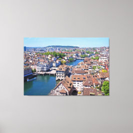 Zürich. Panorama aus dem Großmunsterturm. Leinwanddruck
