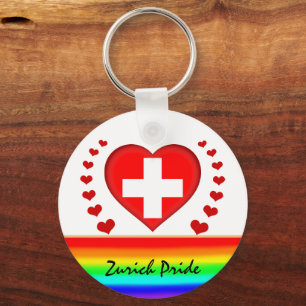 Zurich Pride & Hearts & Rainbow Flag / Liebe Schlüsselanhänger