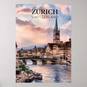 Zürich Schweiz Aquarellmalerei Poster