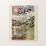 Zürich Schweiz Malerische Reise Vintag<br><div class="desc">Zurich Retrovektor-Reisedesign. Die malerischen Gassen der Altstadt, auf beiden Seiten des Flusses Limmat, spiegeln ihre prämittelalterliche Geschichte wider.</div>