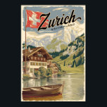 Zürich Schweiz Malerische Reise Vintag Poster<br><div class="desc">Zurich Retrovektor-Reisedesign. Die malerischen Gassen der Altstadt,  auf beiden Seiten des Flusses Limmat,  spiegeln ihre prämittelalterliche Geschichte wider.</div>