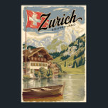 Zürich Schweiz Malerische Reise Vintag Poster<br><div class="desc">Zurich Retrovektor-Reisedesign. Die malerischen Gassen der Altstadt,  auf beiden Seiten des Flusses Limmat,  spiegeln ihre prämittelalterliche Geschichte wider.</div>