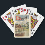 Zürich Schweiz Malerische Reise Vintag Spielkarten<br><div class="desc">Zurich Retrovektor-Reisedesign. Die malerischen Gassen der Altstadt,  auf beiden Seiten des Flusses Limmat,  spiegeln ihre prämittelalterliche Geschichte wider.</div>