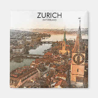 Zürich Schweiz Panoramaansicht Magnet