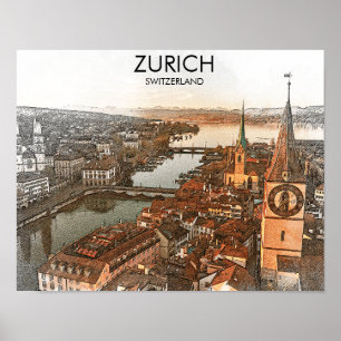 Zürich Schweiz Panoramaansicht Poster