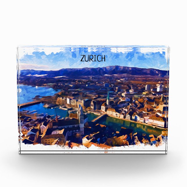 Zürich Schweiz Panoramaausblick Wasserfarbe Fotoblock (Vorderseite)