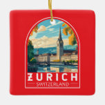 Zürich Schweiz Reisen Keramikornament<br><div class="desc">Zurich Retrovektor-Reisedesign. Die malerischen Gassen der Altstadt, auf beiden Seiten des Flusses Limmat, spiegeln ihre prämittelalterliche Geschichte wider.</div>