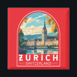 Zürich Schweiz Reisen Magnet<br><div class="desc">Zurich Retrovektor-Reisedesign. Die malerischen Gassen der Altstadt,  auf beiden Seiten des Flusses Limmat,  spiegeln ihre prämittelalterliche Geschichte wider.</div>