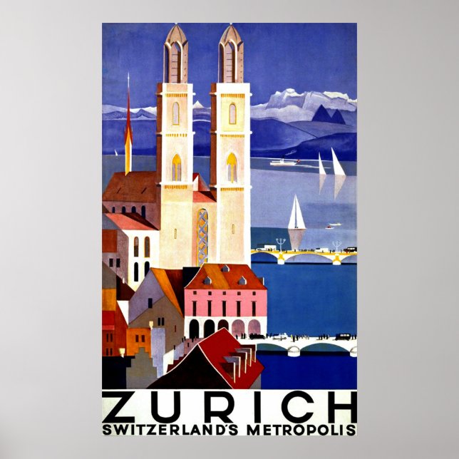 Zürich, Schweiz Stadt, Kirche, Jahrgang Poster (Vorne)
