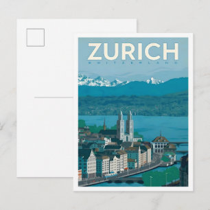 Zürich Schweiz Vintage Reise Kunst Postkarte