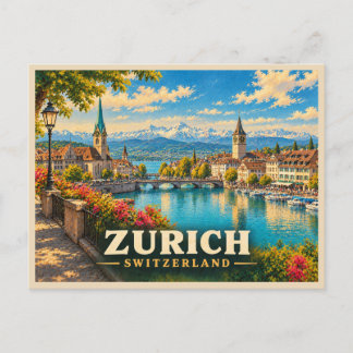 Zürich Schweiz Vintage Reise Postkarte