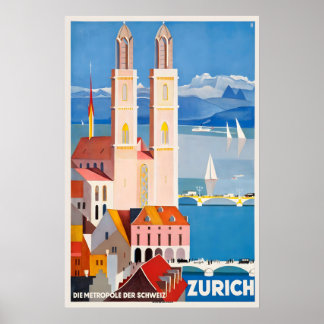 Zürich Schweiz Vintage Reiseposter Druck Poster
