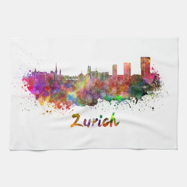 Zürich skyline im Watercolor Geschirrtuch (Horizontal)