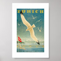 Zurich, Switzerland, Advert, Seagull, Vintage