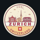 Zurich Switzerland City Skyline Emblem Magnet<br><div class="desc">Zurich minimalist,  colorful art design featuring monuments and landmarks of the city in Switzerland.</div>