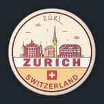 Zurich Switzerland City Skyline Emblem Magnet<br><div class="desc">Zurich minimalist,  colorful art design featuring monuments and landmarks of the city in Switzerland.</div>