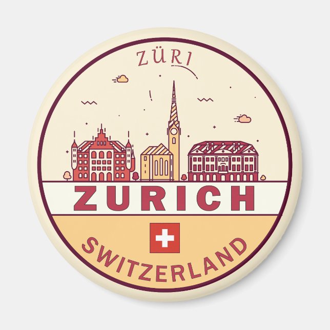 Zurich Switzerland City Skyline Emblem Magnet (Vorne)